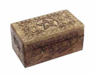Box Wooden Carved Pentagram 5X3 Inch